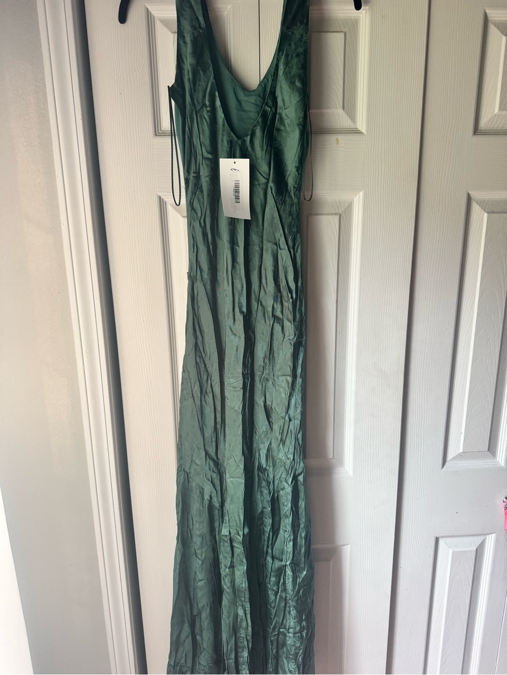 12th Tribe Emerald Green Satin V-Neck Maxi Dress- Size XS/S - Picture 2 of 2
